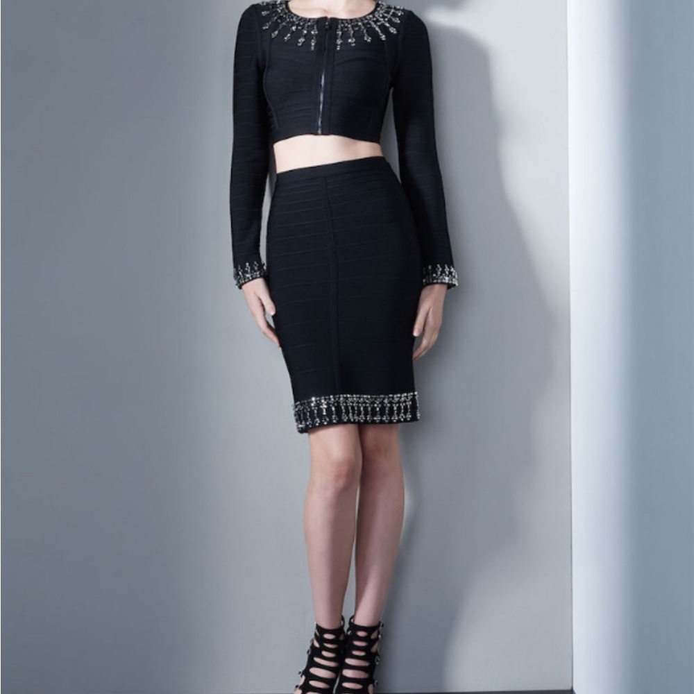 NWOT Herve Leger black beaded skirt